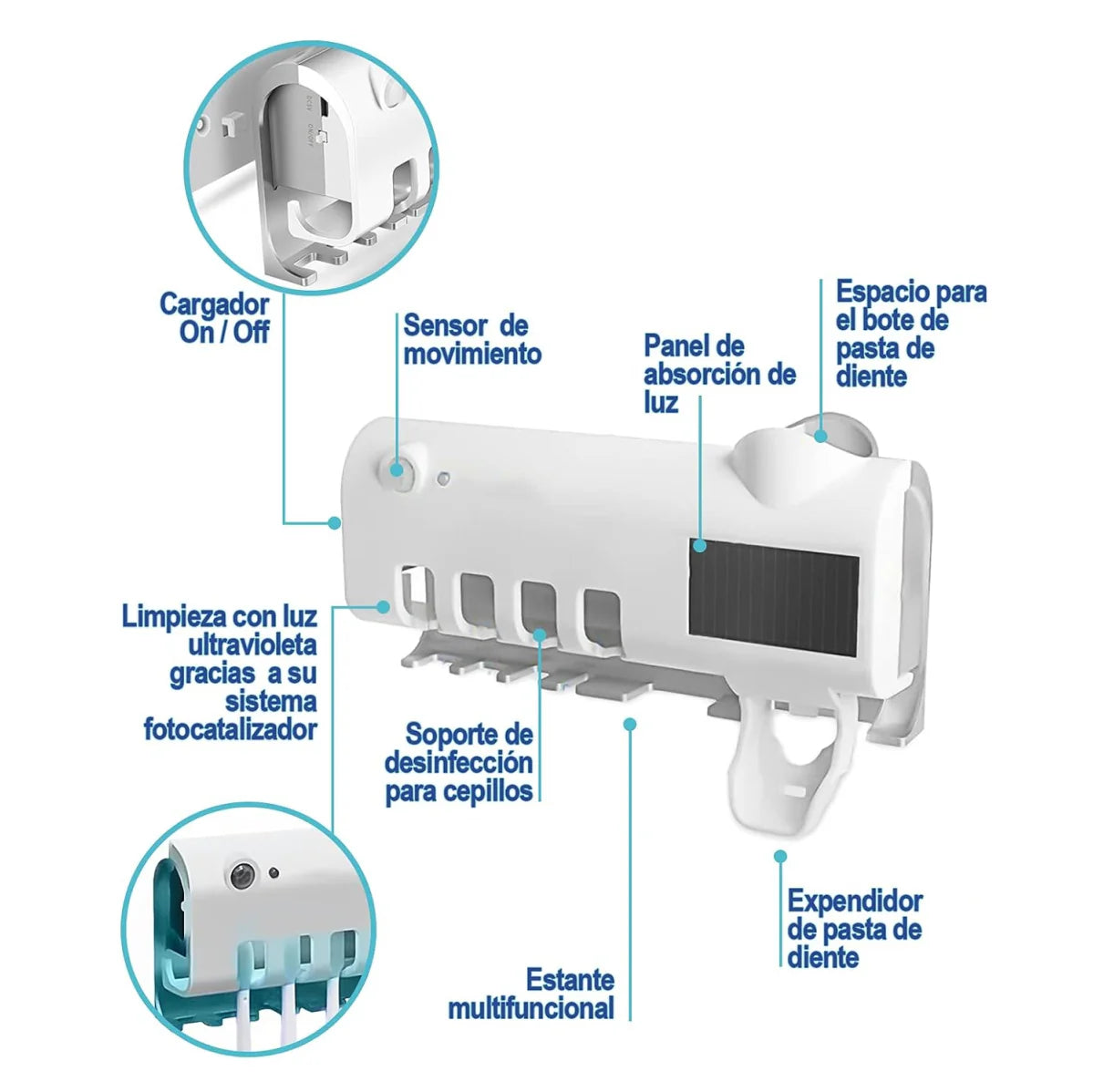 DISPENSADOR Y PORTA CEPILLO ESTERILIZADOR UV